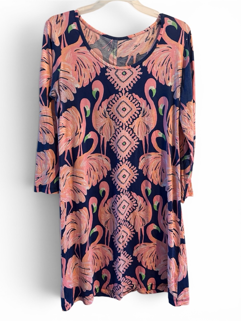Lilly Pulitzer Navy and Pink Flamingo Print Top